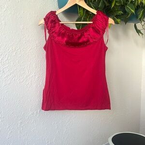 Ann Taylor Red Ruffled Sleeveless Tank Top